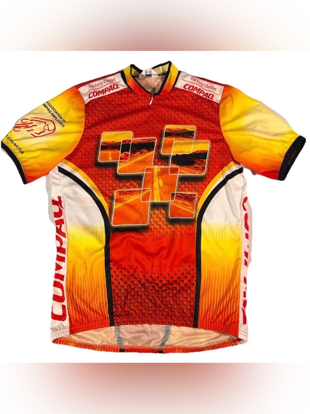 Vintage 2000 Pearl Izumi Compaq Cycling Jersey XXL Red Orange Yellow Full Zip
